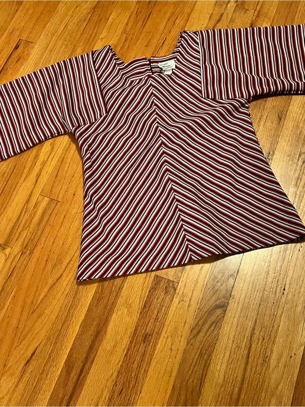 Vintage Multicolor Striped V-Neck Bell Sleeve Top